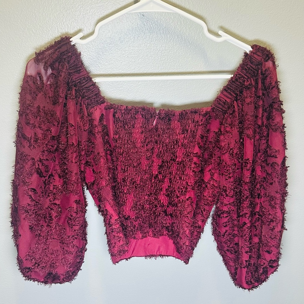 Anthropologie Hutch The Medley‎ Blouse Top Belle Sleeves Burgundy Size Small - Picture 2 of 4